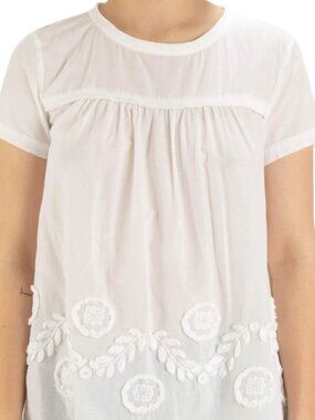 LOFT Petites WOMEN'S SIZE LARGE White Embroidered Cotton Blouse Boho TOP *EUC*..